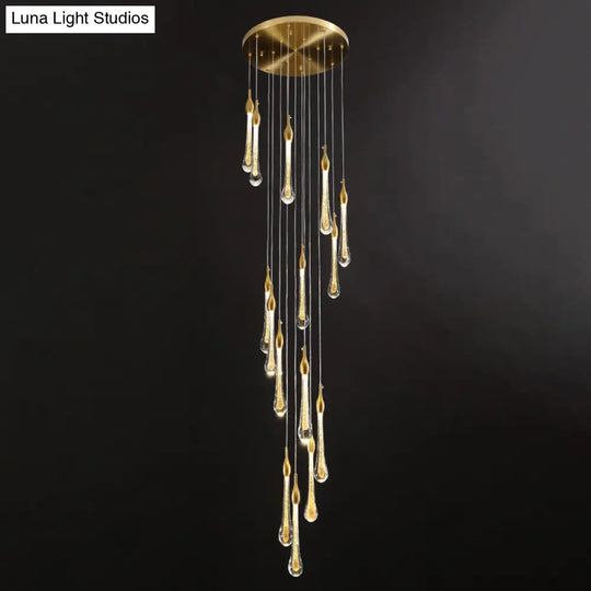 Gold Droplet Stairs Pendant Light Kit - Water Glass Modern Hanging Lamp