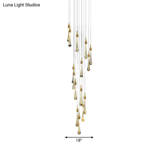 Gold Droplet Stairs Pendant Light Kit - Water Glass Modern Hanging Lamp