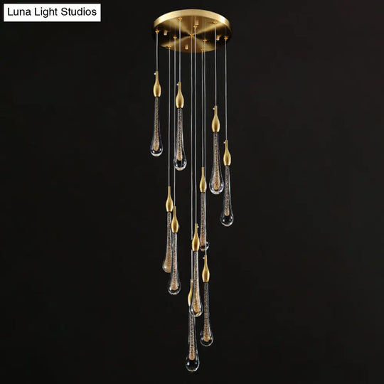 Gold Droplet Stairs Pendant Light Kit - Water Glass Modern Hanging Lamp