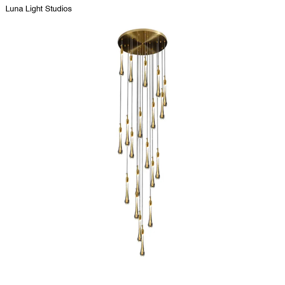 Gold Droplet Stairs Pendant Light With Water Glass: Modernist Hanging Lamp Kit