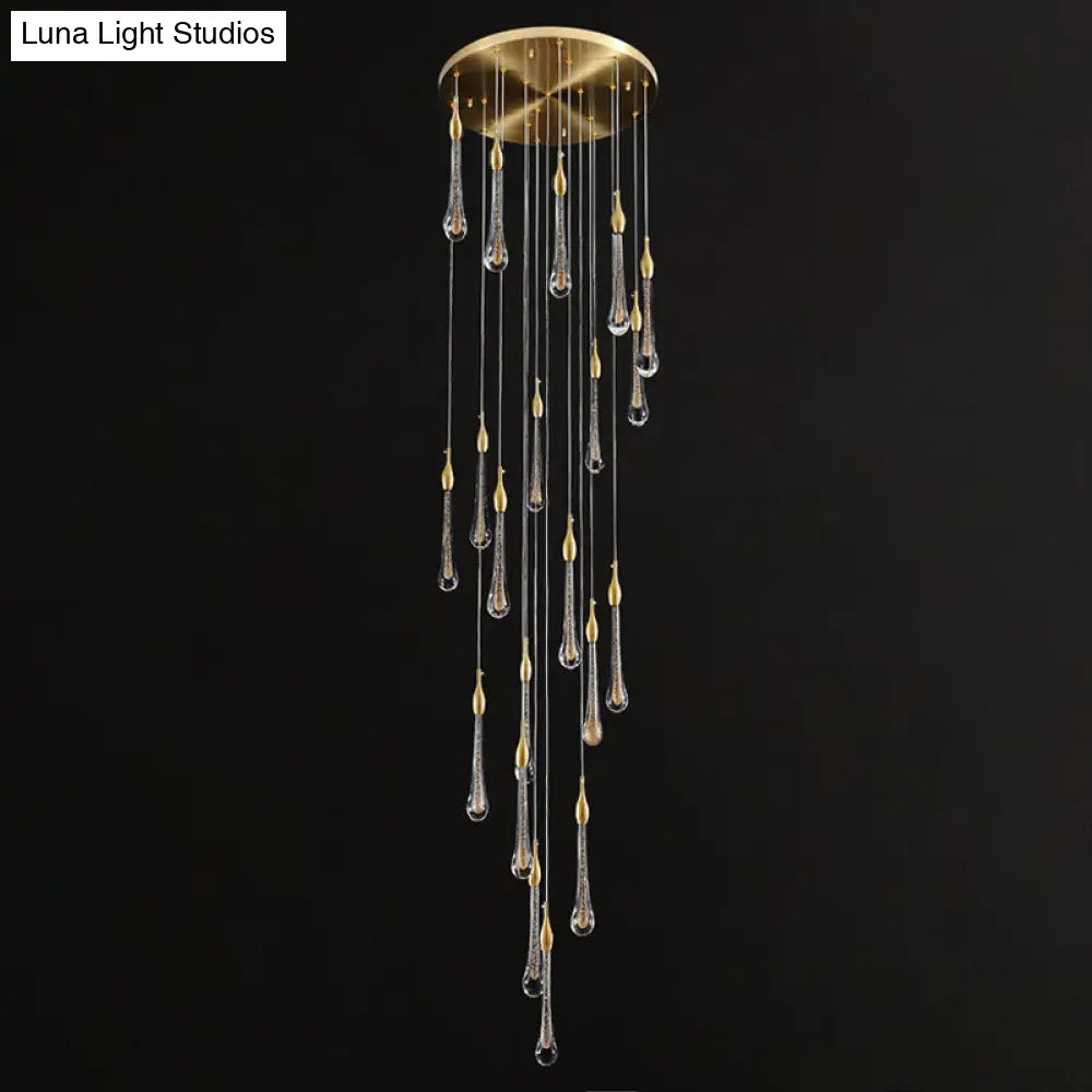 Gold Droplet Stairs Pendant Light Kit - Water Glass Modern Hanging Lamp