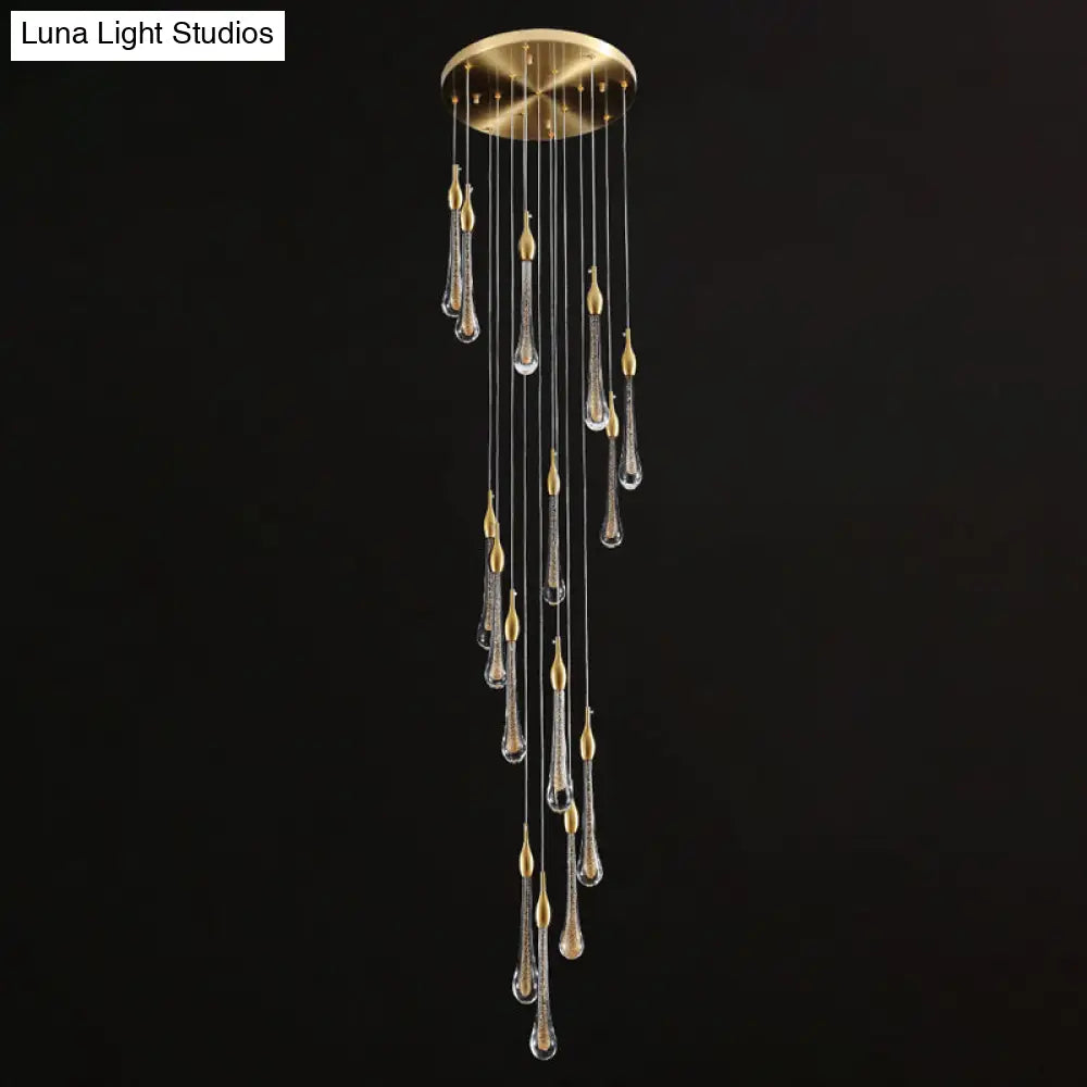 Gold Droplet Stairs Pendant Light With Water Glass: Modernist Hanging Lamp Kit