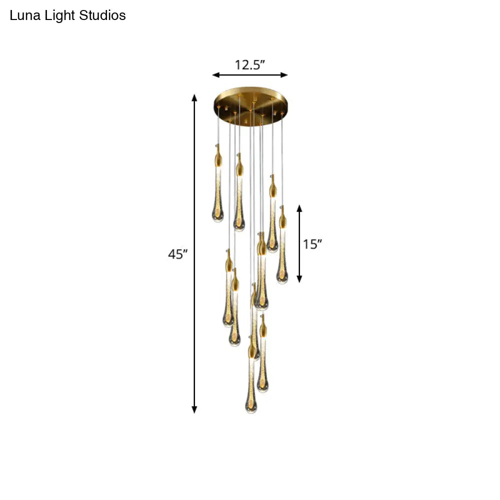 Gold Droplet Stairs Pendant Light With Water Glass: Modernist Hanging Lamp Kit