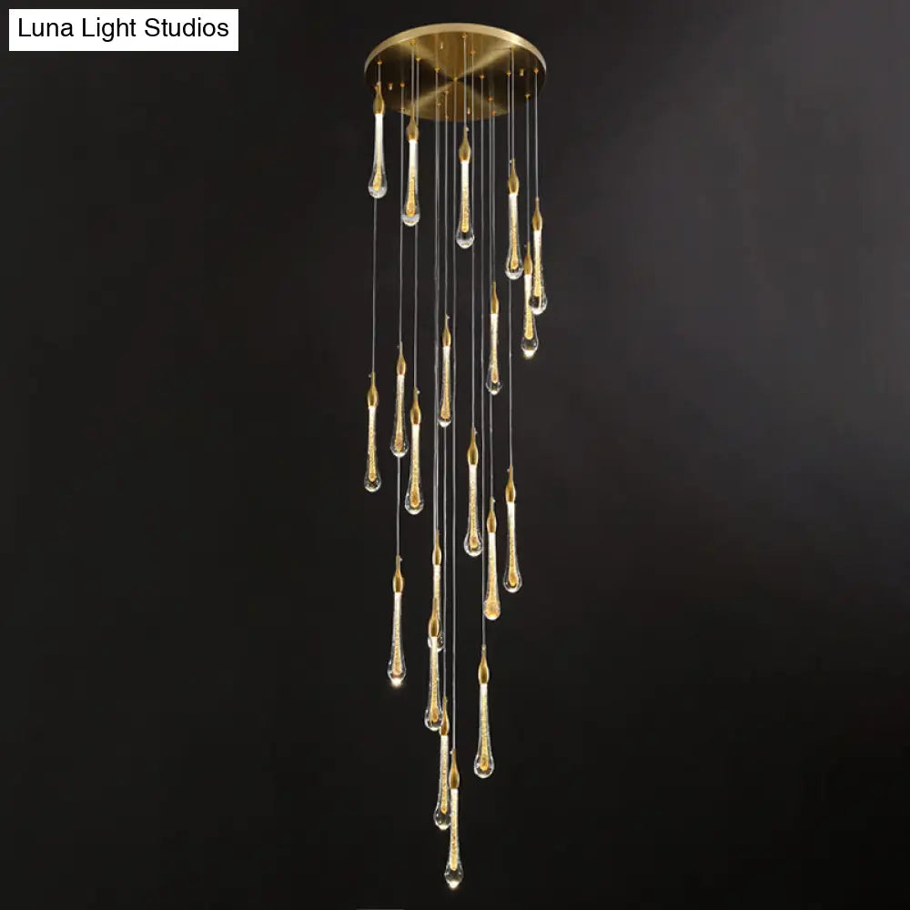 Gold Droplet Stairs Pendant Light With Water Glass: Modernist Hanging Lamp Kit