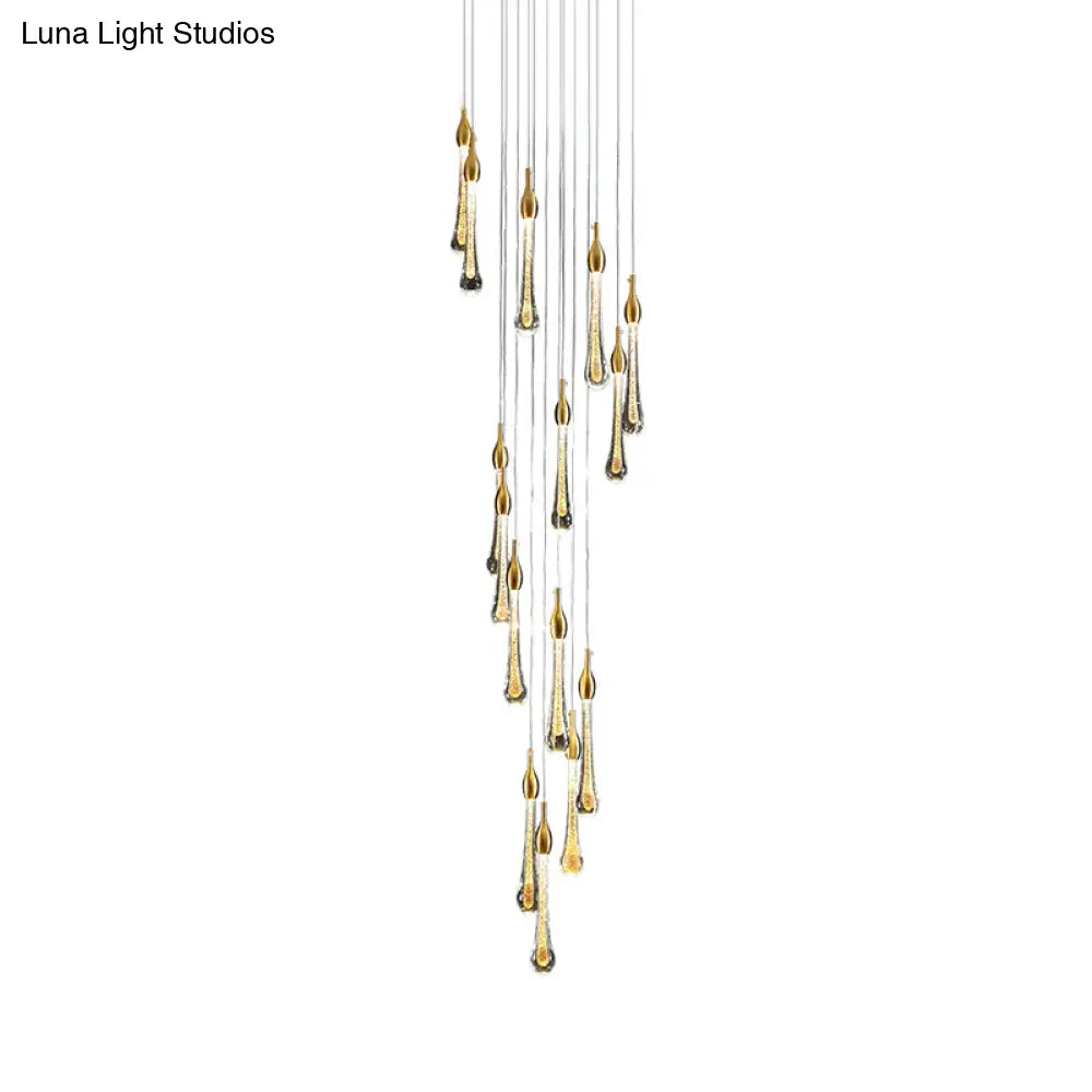 Gold Droplet Stairs Pendant Light With Water Glass: Modernist Hanging Lamp Kit