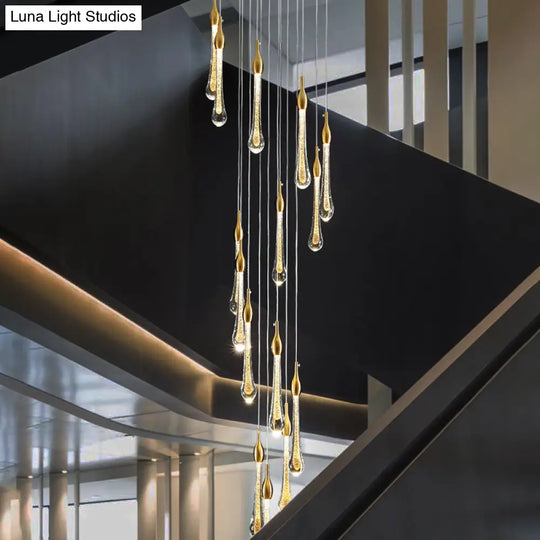 Gold Droplet Stairs Pendant Light Kit - Water Glass Modern Hanging Lamp 15 /