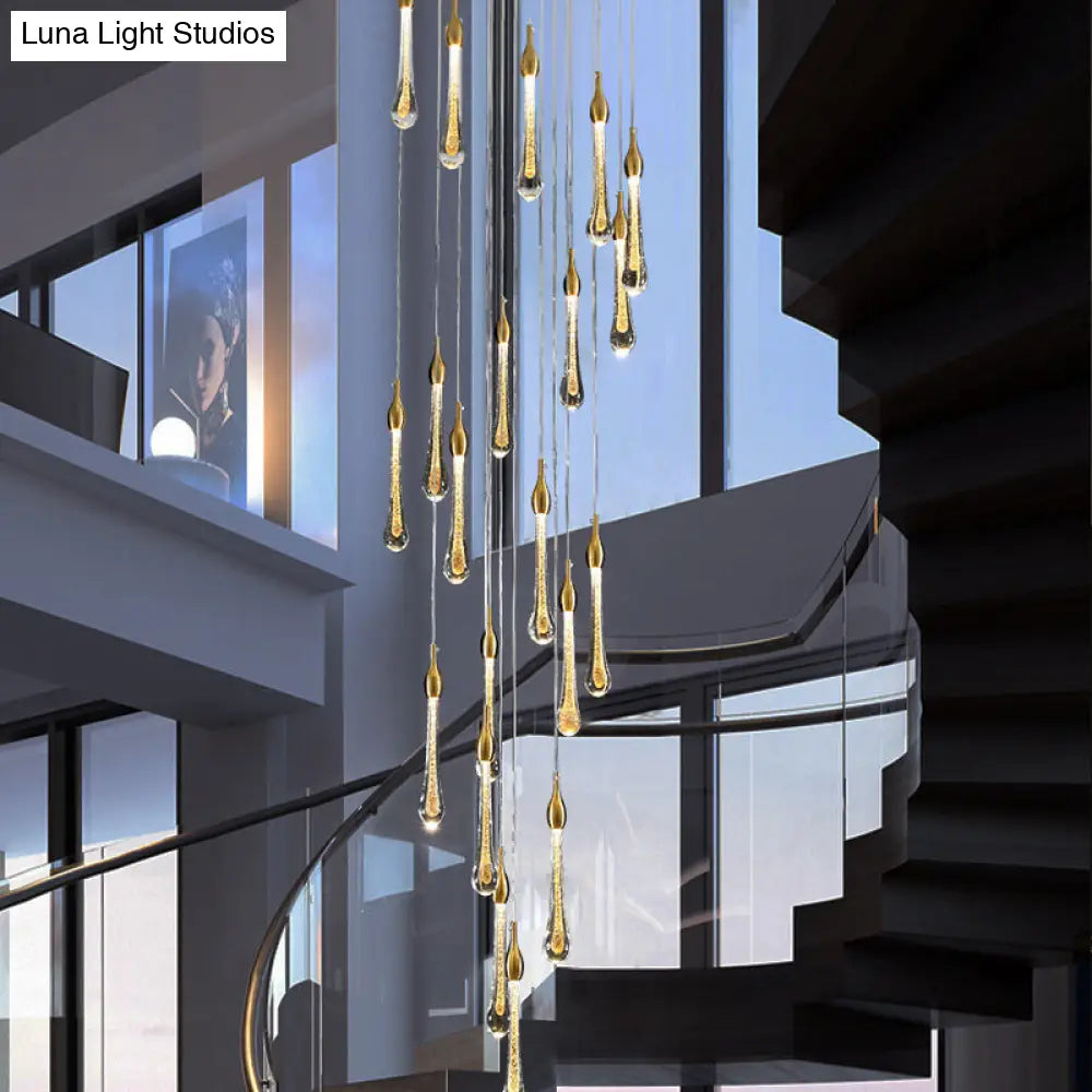 Gold Droplet Stairs Pendant Light Kit - Water Glass Modern Hanging Lamp 20 /