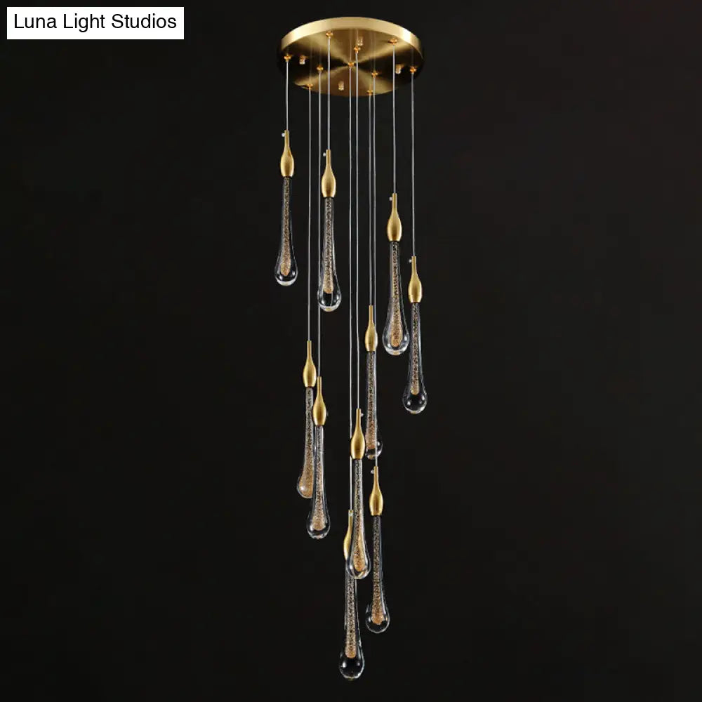 Gold Droplet Stairs Pendant Light With Water Glass: Modernist Hanging Lamp Kit