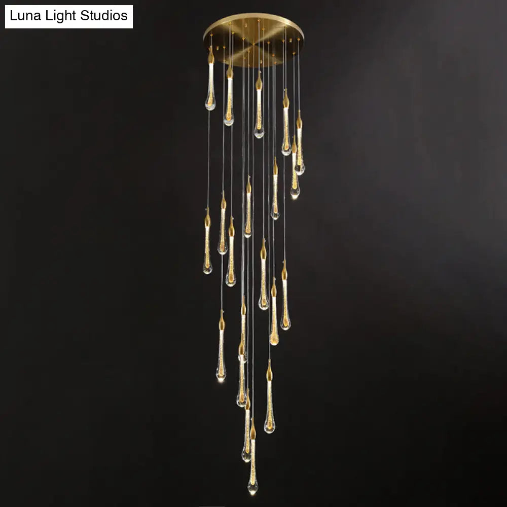 Gold Droplet Stairs Pendant Light Kit - Water Glass Modern Hanging Lamp
