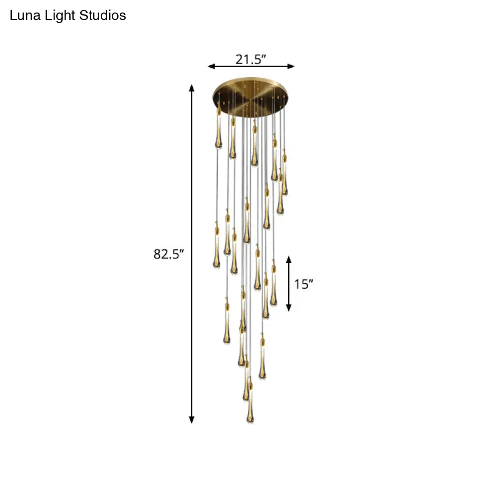 Gold Droplet Stairs Pendant Light With Water Glass: Modernist Hanging Lamp Kit