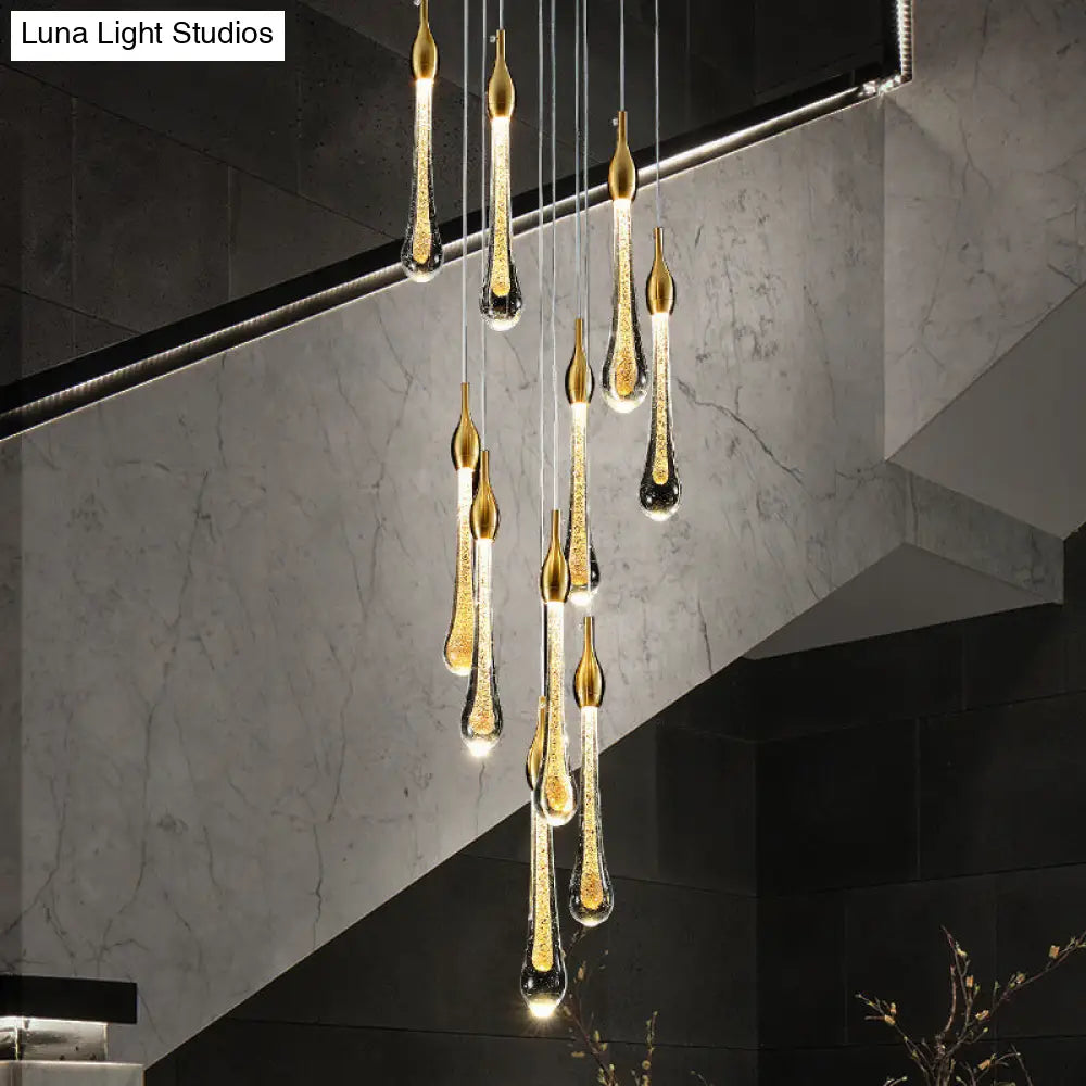 Gold Droplet Stairs Pendant Light Kit - Water Glass Modern Hanging Lamp