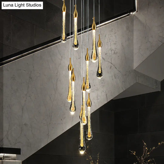 Gold Droplet Stairs Pendant Light Kit - Water Glass Modern Hanging Lamp