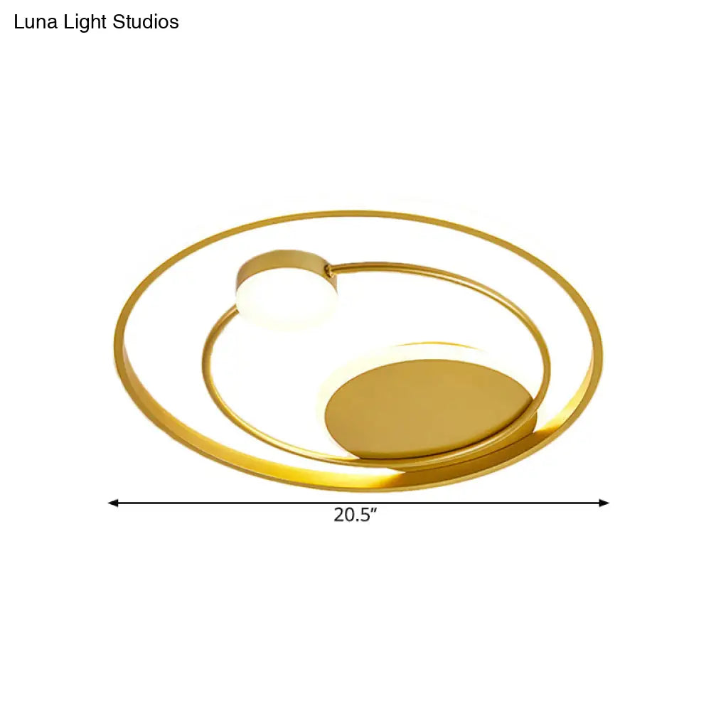 Gold Dual Ring Led Metallic Flush Mount Lighting 16.5’/20.5’ Wide - Simple & Elegant Ceiling Fixture