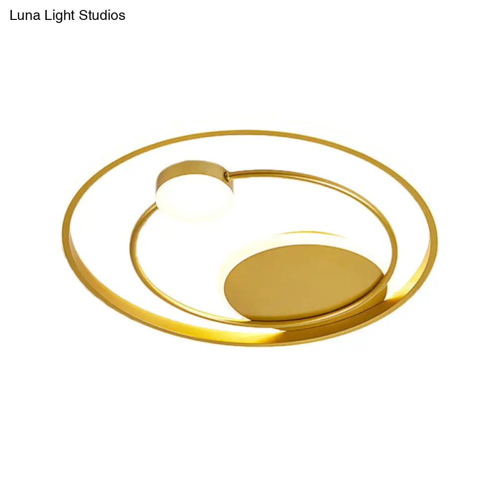 Gold Dual Ring Led Metallic Flush Mount Lighting 16.5’/20.5’ Wide - Simple & Elegant Ceiling Fixture