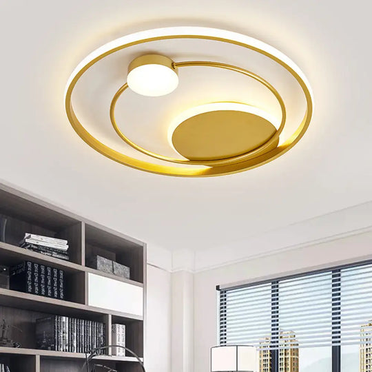 Gold Dual Ring Led Metallic Flush Mount Lighting 16.5’/20.5’ Wide - Simple & Elegant Ceiling