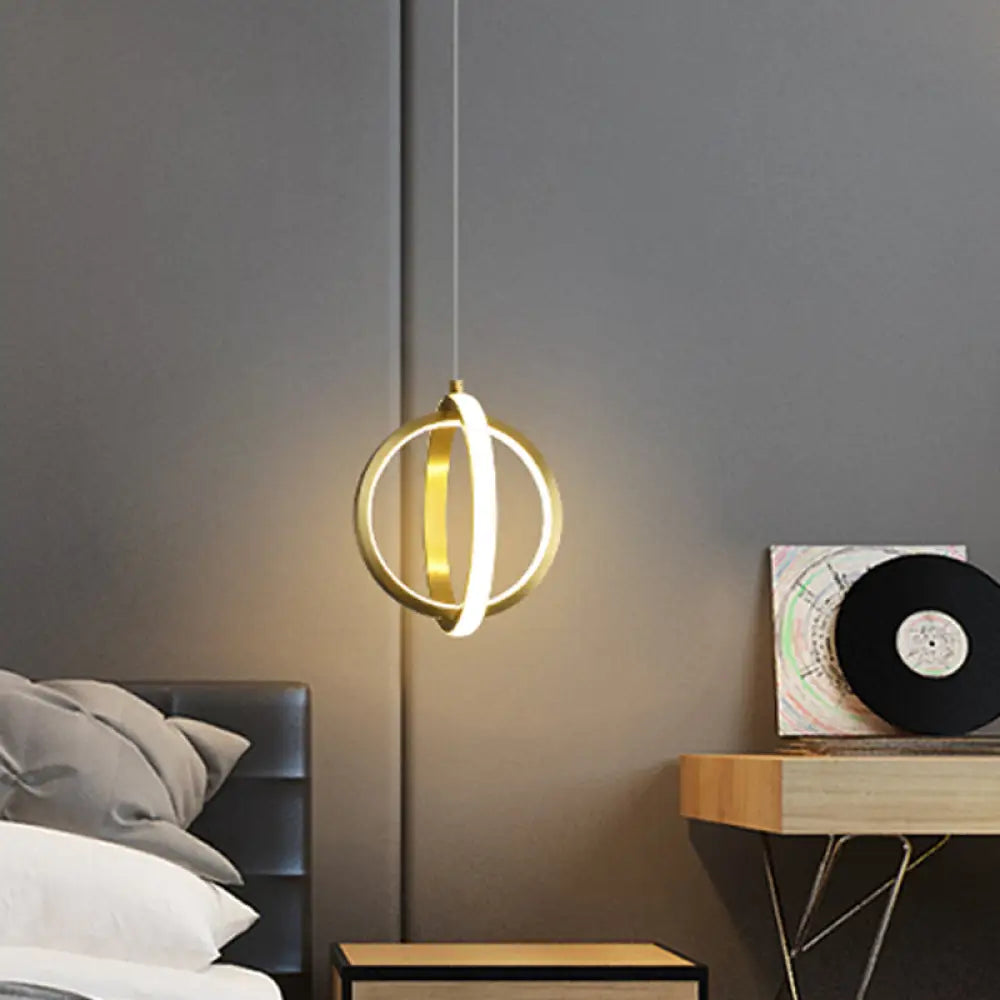 Gold Dual Ring Mini Pendant Light Kit Simplicity Led Metallic Down Lighting - Modern Elegance