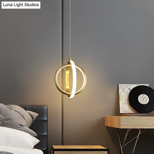 Led Gold Dual Ring Mini Pendant Light Kit With Metallic Down Lighting