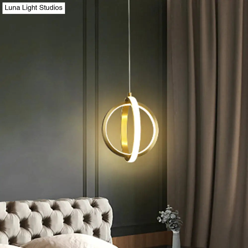 Led Gold Dual Ring Mini Pendant Light Kit With Metallic Down Lighting