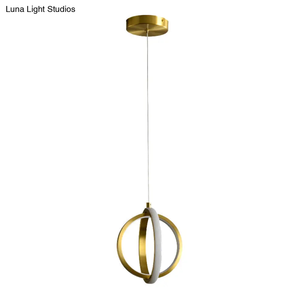 Gold Dual Ring Mini Pendant Light Kit Simplicity Led Metallic Down Lighting - Modern Elegance