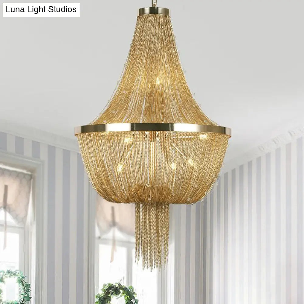 Nordic Tassel Empire Chandelier In Gold With 6 Lights - Modern Ceiling Fixture