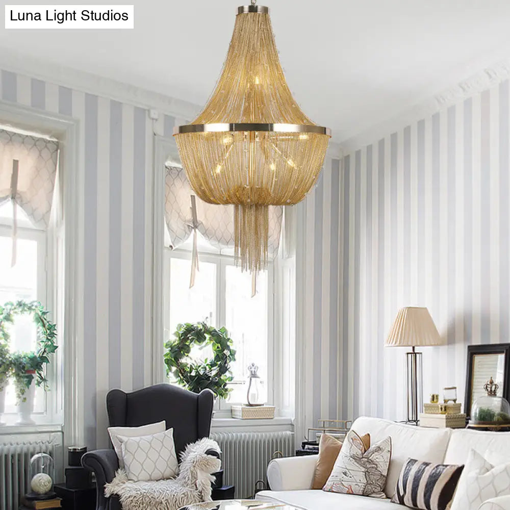 Nordic Tassel Empire Chandelier In Gold With 6 Lights - Modern Ceiling Fixture