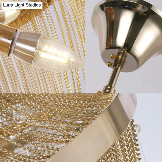 Gold Empire Chandelier - Modern Nordic Style 6-Light Ceiling Fixture With Tassel Detailing