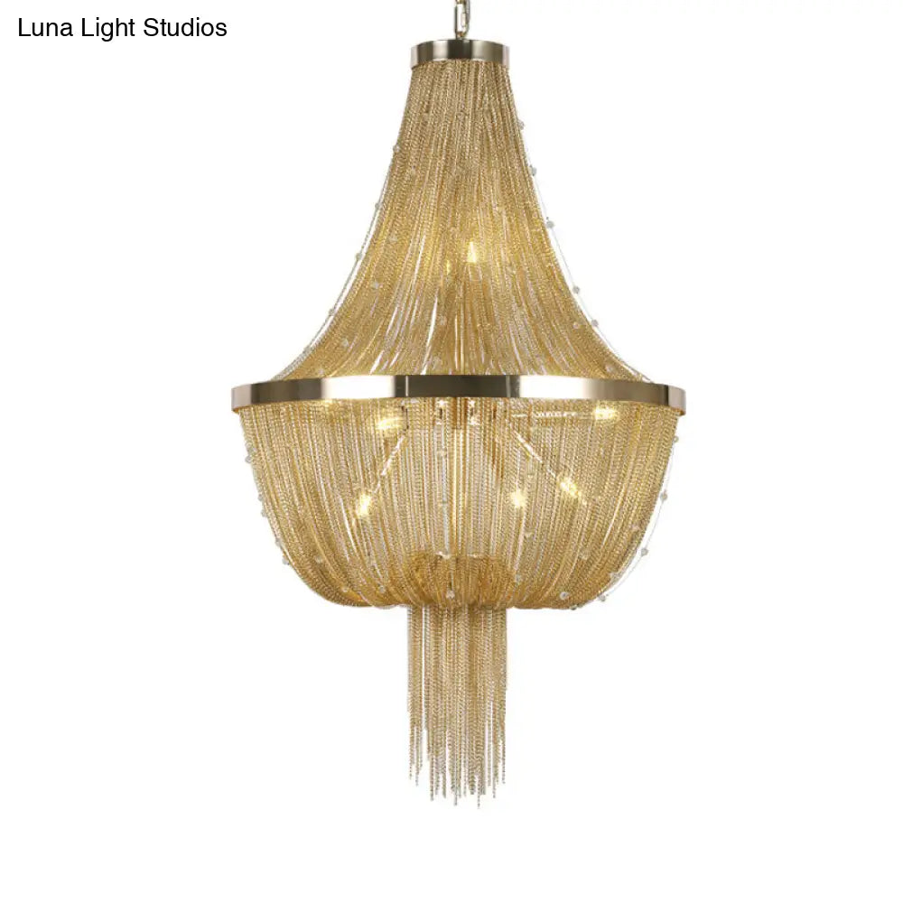 Gold Empire Chandelier - Modern Nordic Style 6-Light Ceiling Fixture With Tassel Detailing