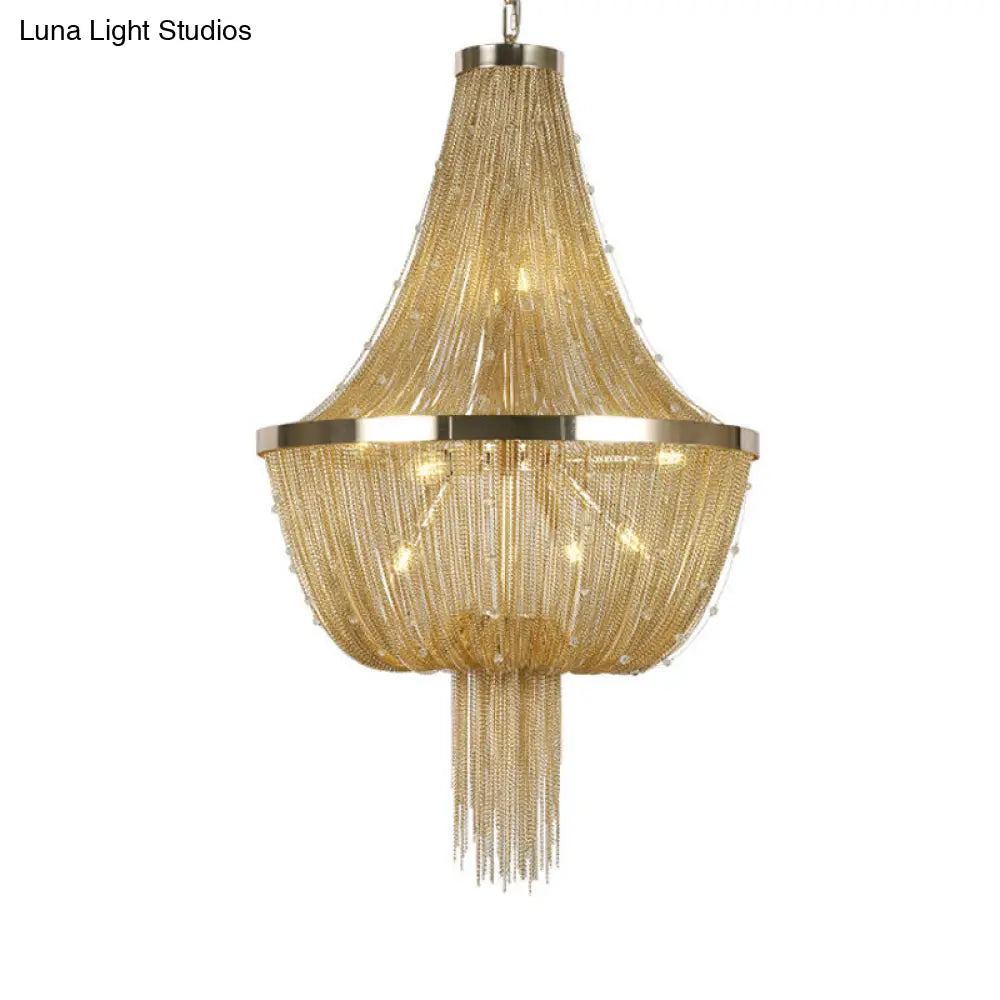 Nordic Tassel Empire Chandelier In Gold With 6 Lights - Modern Ceiling Fixture