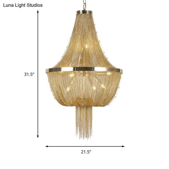 Nordic Tassel Empire Chandelier In Gold With 6 Lights - Modern Ceiling Fixture