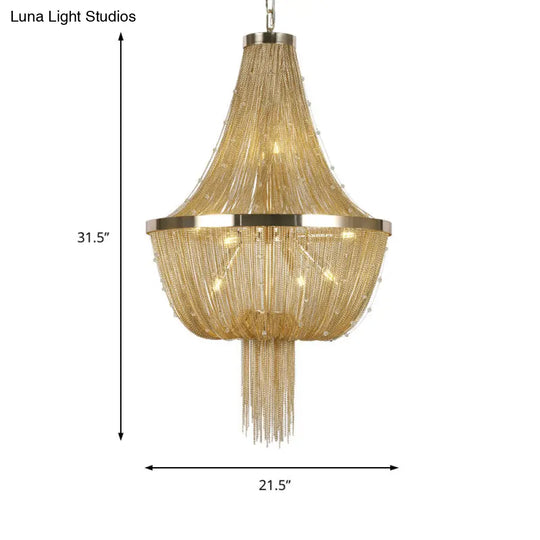 Gold Empire Chandelier - Modern Nordic Style 6-Light Ceiling Fixture With Tassel Detailing