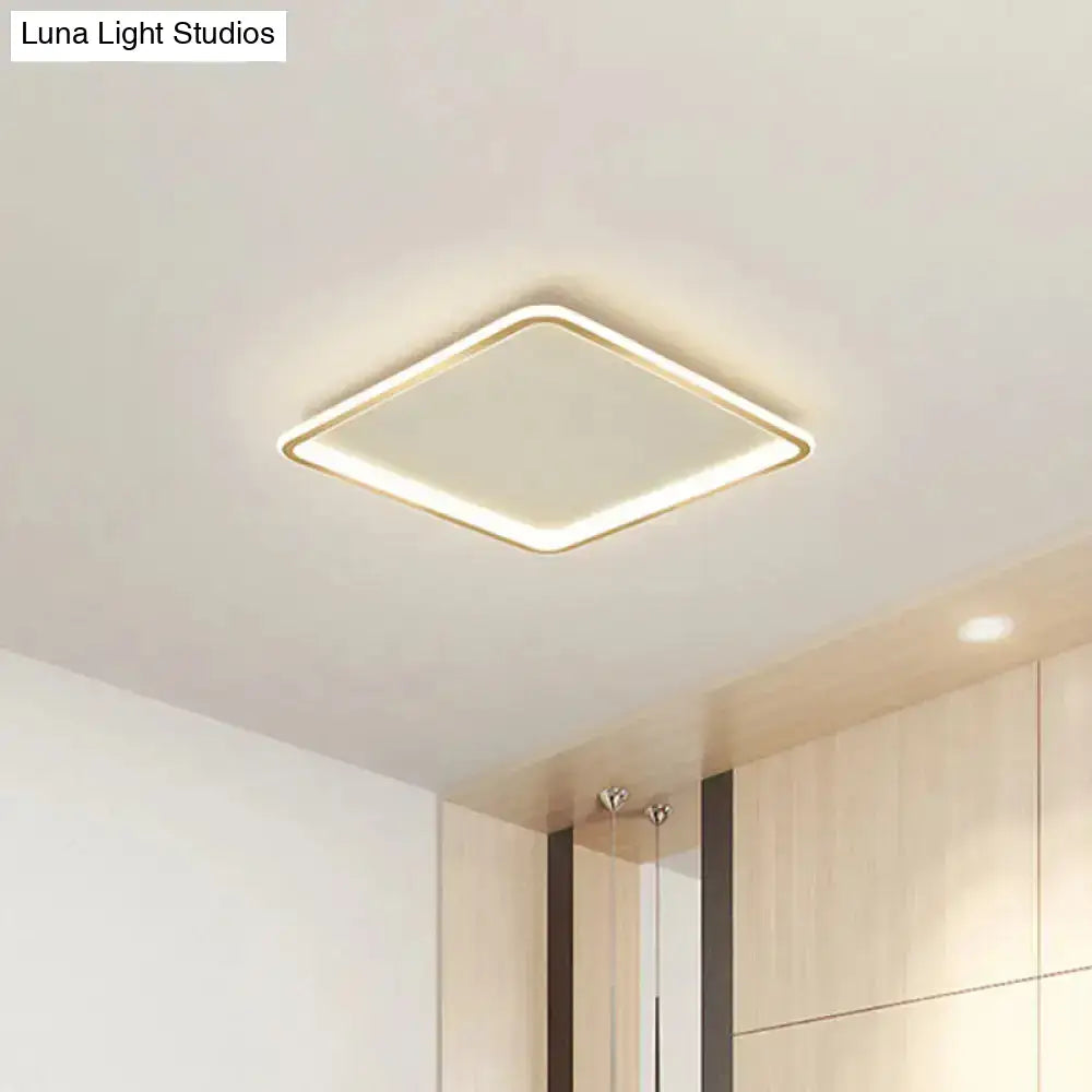 Gold Extra Thin Square Led Flush-Mount Ceiling Lamp In Warm/White Light Minimalistic Acrylic Design