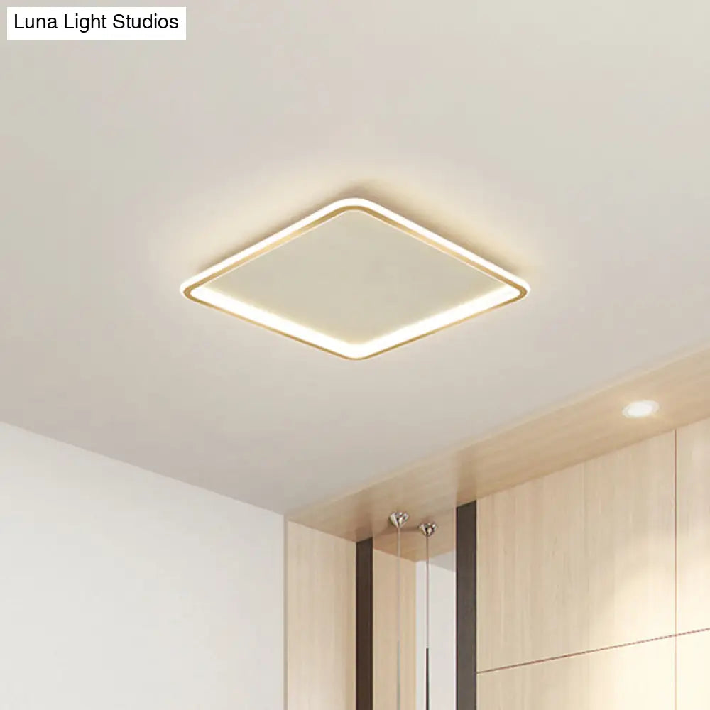 Gold Extra Thin Square Led Flush-Mount Ceiling Lamp In Warm/White Light Minimalistic Acrylic Design