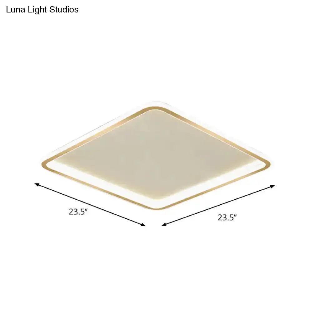 Gold Extra Thin Square Led Flush-Mount Ceiling Lamp In Warm/White Light Minimalistic Acrylic Design