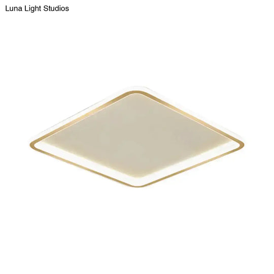 Gold Extra Thin Square Led Flush-Mount Ceiling Lamp In Warm/White Light Minimalistic Acrylic Design