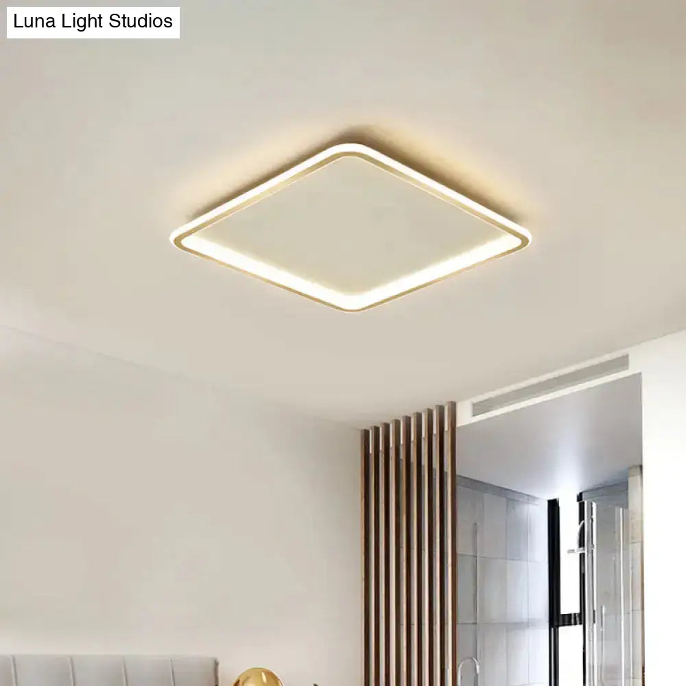 Gold Extra Thin Square Led Flush-Mount Ceiling Lamp In Warm/White Light Minimalistic Acrylic Design