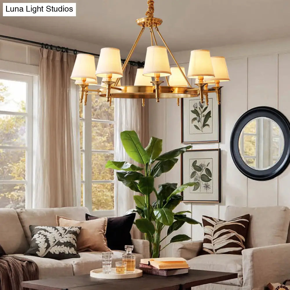 Gold Fabric Bedroom Chandelier - Minimalist Conic Ceiling Light Fixture