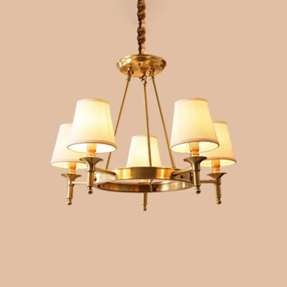 Gold Fabric Bedroom Chandelier - Minimalist Conic Ceiling Light Fixture 5 /