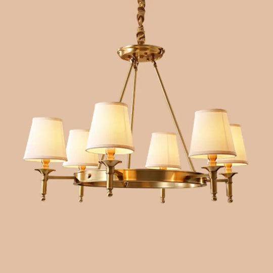 Gold Fabric Bedroom Chandelier - Minimalist Conic Ceiling Light Fixture 6 /