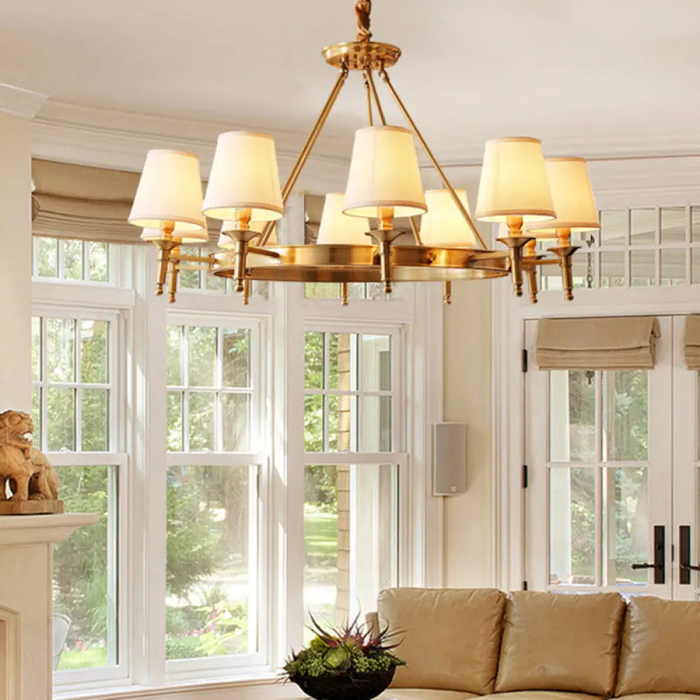 Gold Fabric Bedroom Chandelier - Minimalist Conic Ceiling Light ...