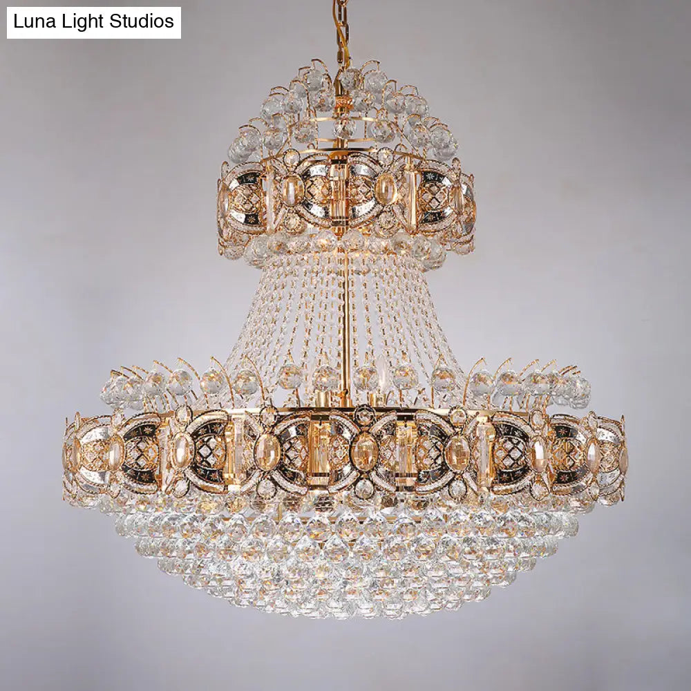 Gold Faceted Crystal Ball 9-Light Modernism Dining Room Hanging Basket Chandelier Lamp Pendant