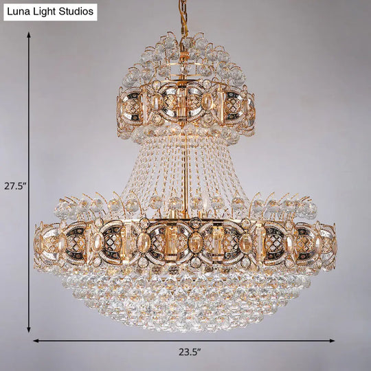 Modernism Hanging Chandelier With Faceted Crystal Balls - 9-Light Gold Dining Room Lamp