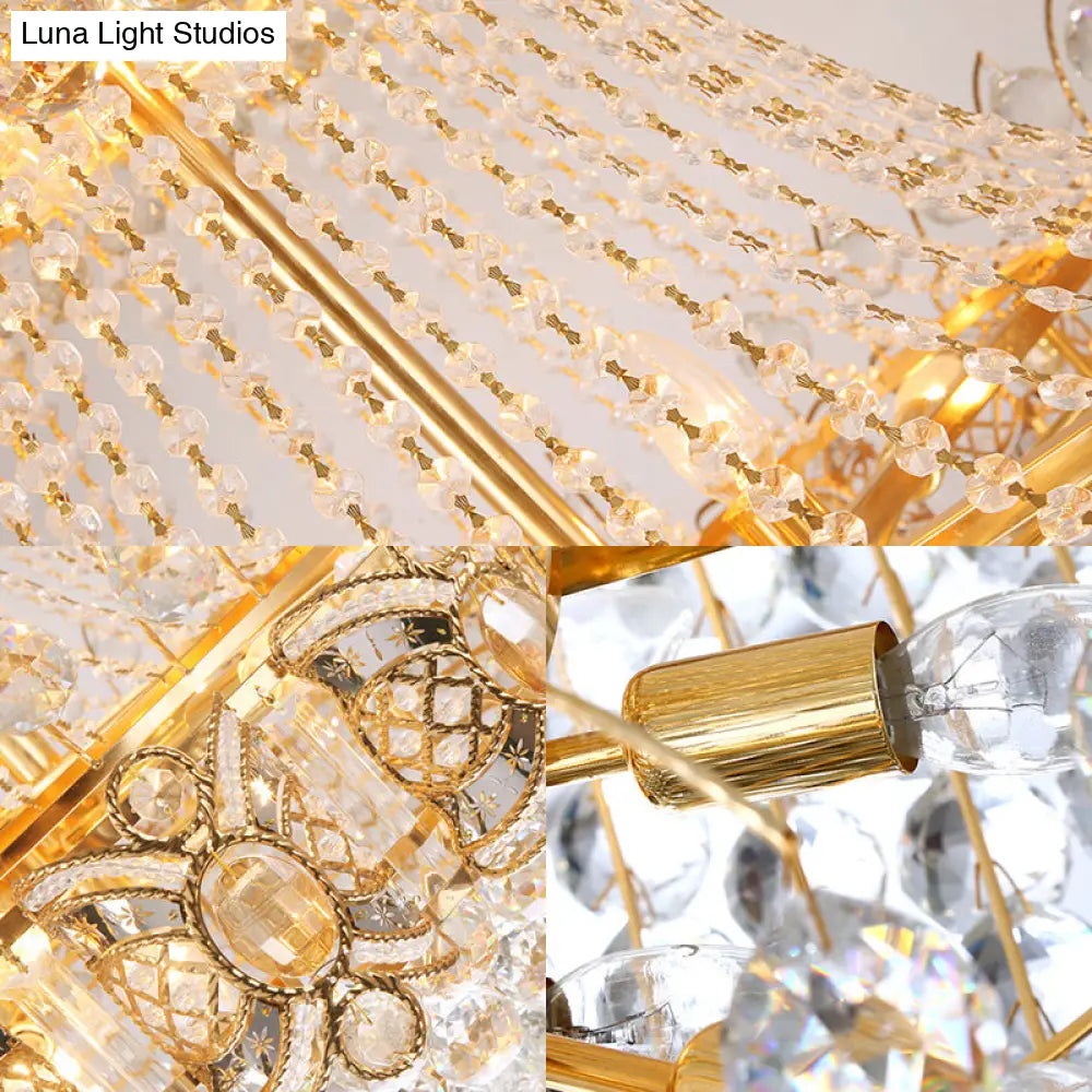 Gold Faceted Crystal Ball 9-Light Modernism Dining Room Hanging Basket Chandelier Lamp Pendant