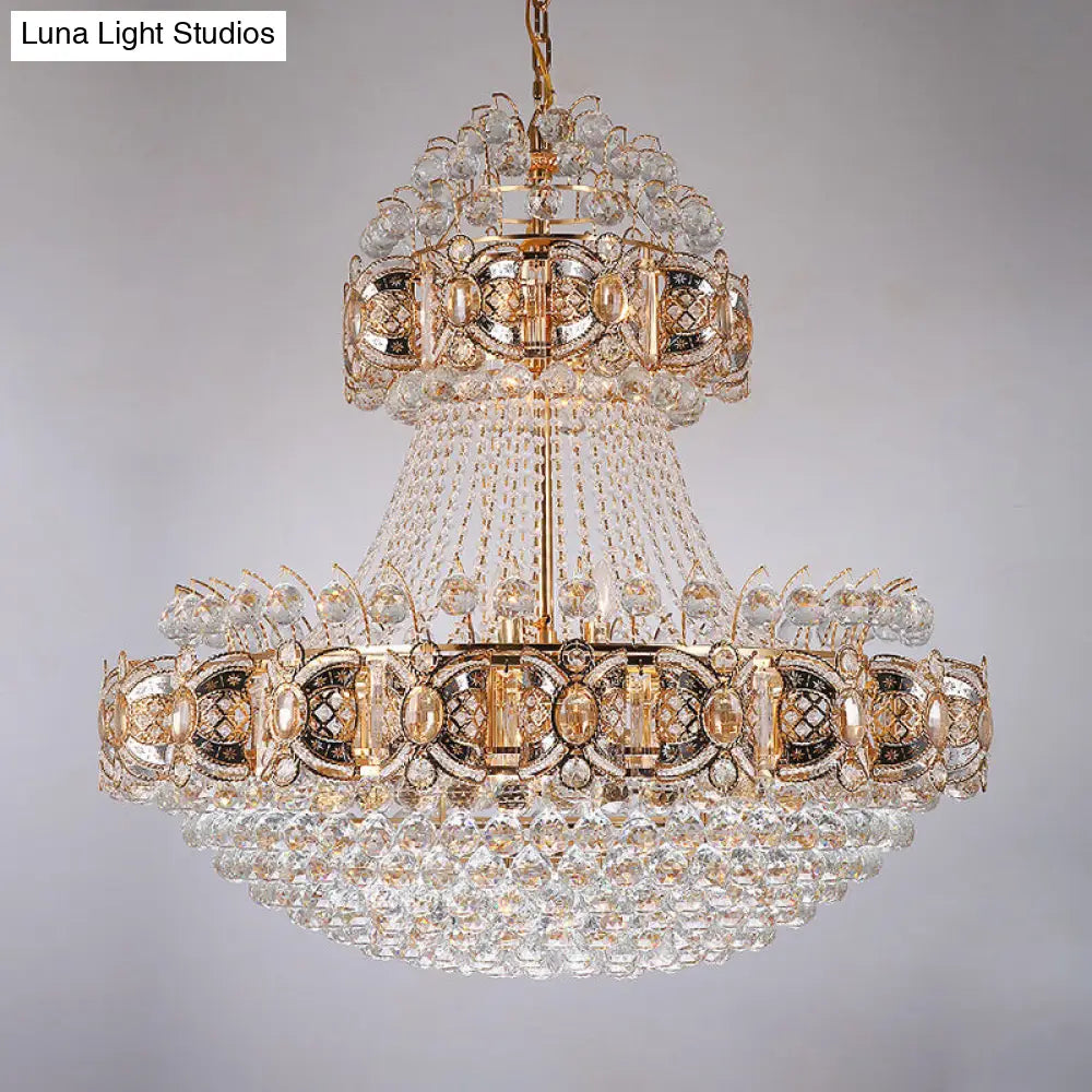 Modernism Hanging Chandelier With Faceted Crystal Balls - 9-Light Gold Dining Room Lamp