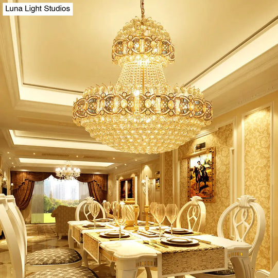 Gold Faceted Crystal Ball 9-Light Modernism Dining Room Hanging Basket Chandelier Lamp Pendant