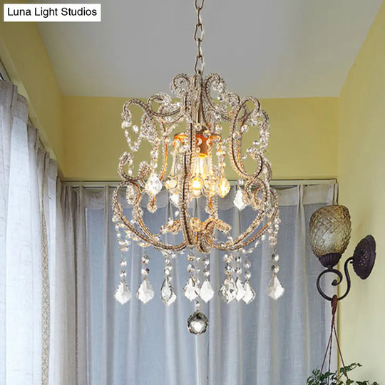 Gold Finish 1-Light Suspension Traditional Crystal Beaded Pendant Lamp