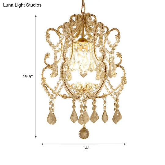 Gold Finish 1-Light Suspension Traditional Crystal Beaded Pendant Lamp