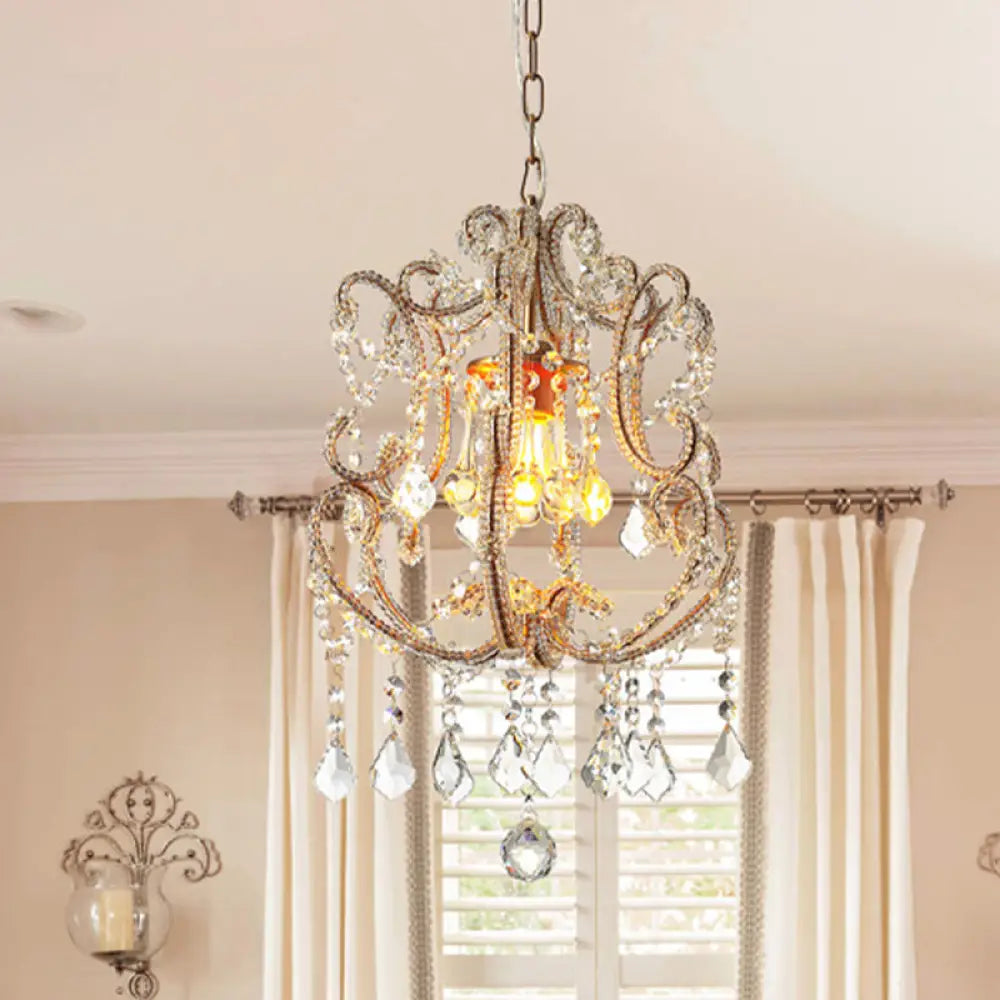 Gold Finish 1-Light Suspension Traditional Crystal Beaded Pendant Lamp