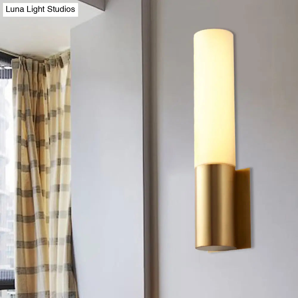 Gold Finish Acrylic Indoor Wall Sconce With Simplicity Design - 1 Bulb Cylinder Surface Mount