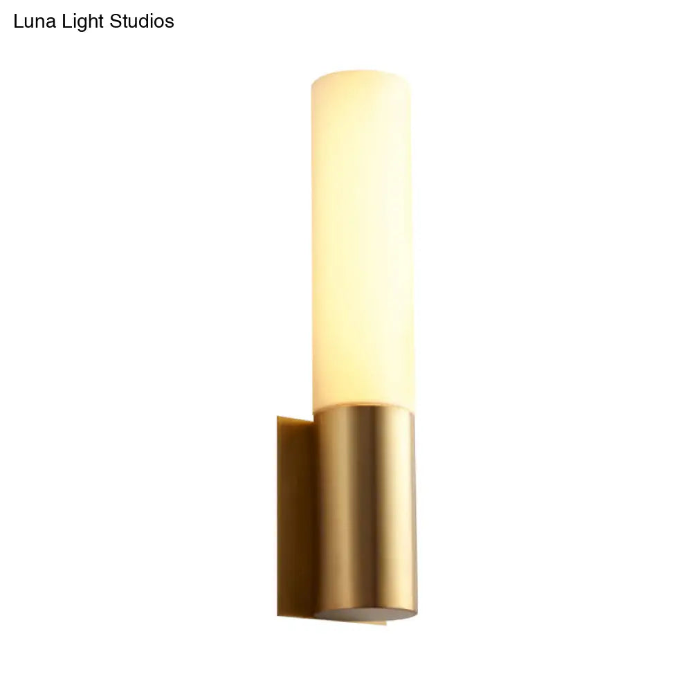 Gold Finish Acrylic Indoor Wall Sconce With Simplicity Design - 1 Bulb Cylinder Surface Mount