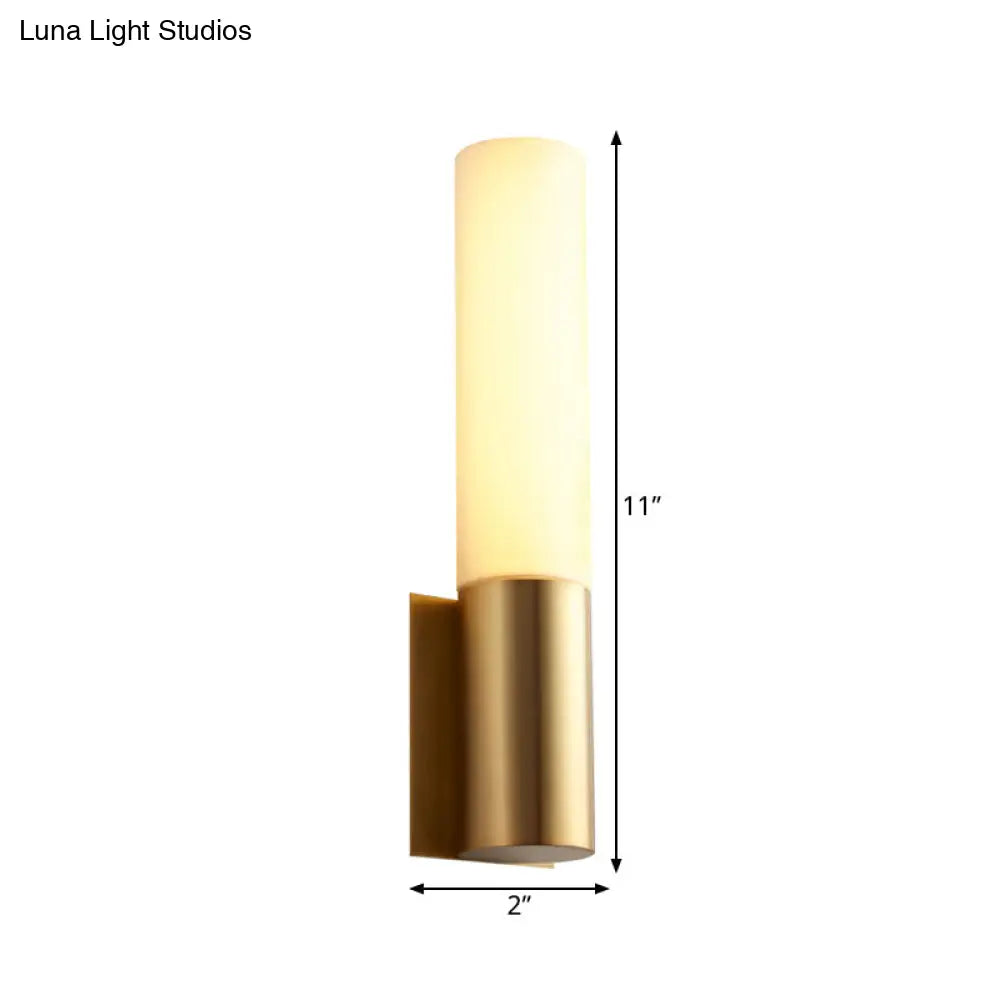 Gold Finish Acrylic Indoor Wall Sconce With Simplicity Design - 1 Bulb Cylinder Surface Mount